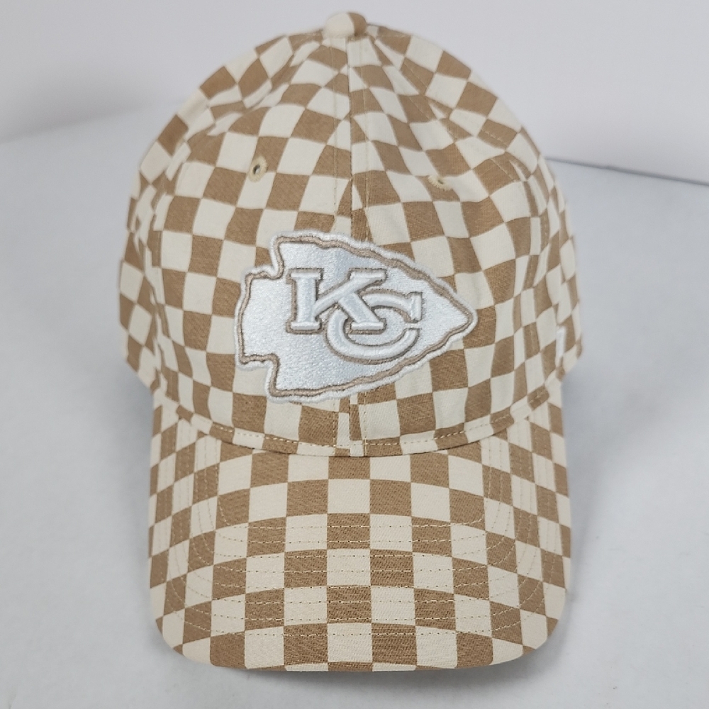 47 Brand Kansas City Chiefs Checkerboard Adjustable Womens Hat Cream & Brown